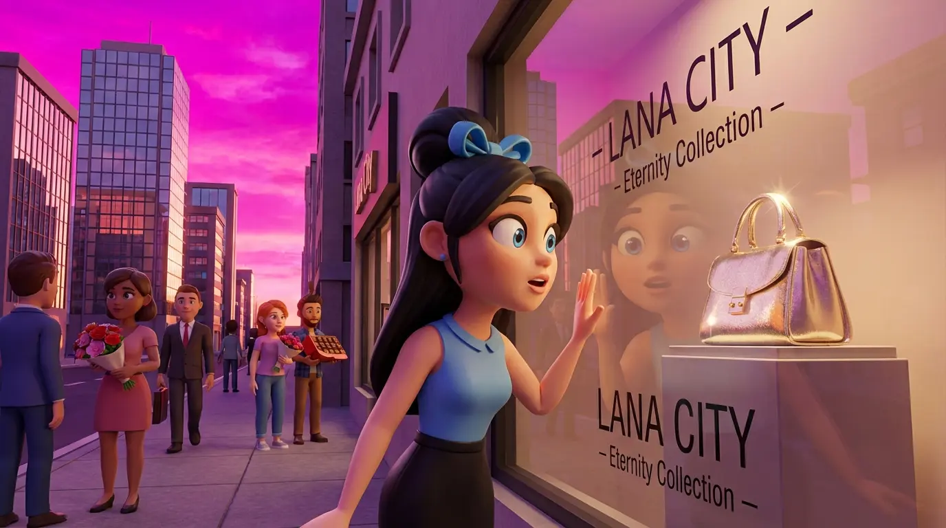 Val Gastone admirando el bolso Eternity